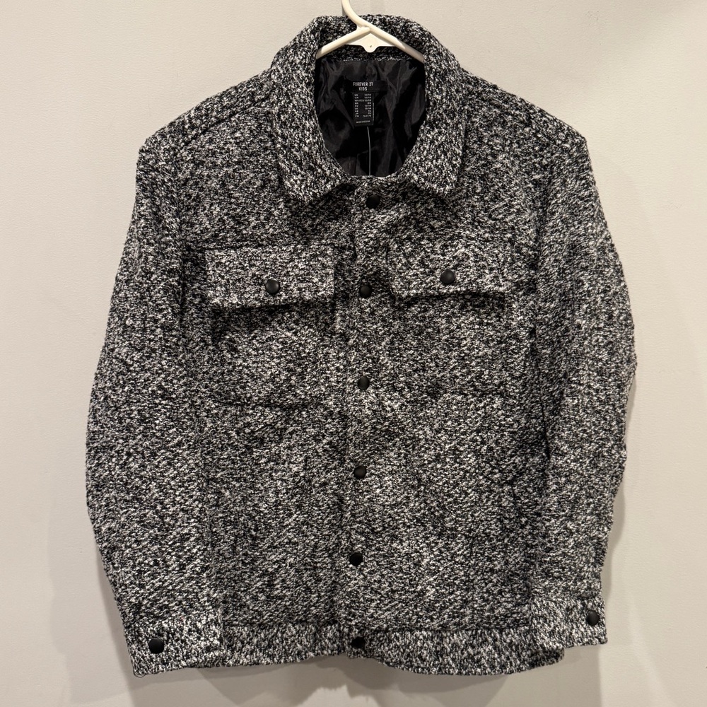 Forever 21 Black and Gray Tweed Lined Jacket Kids Girl’s Size 14 NWT